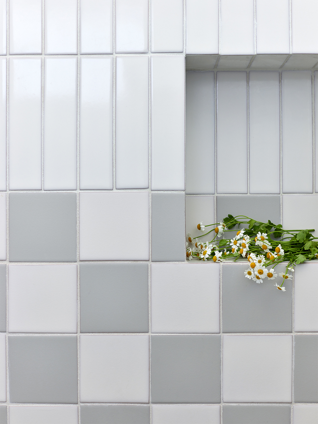 gray and white checkered bathroom tile