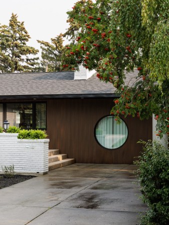 brown slatted siding