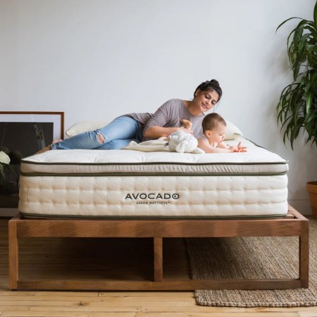  woman and baby on Avocado Green Mattress