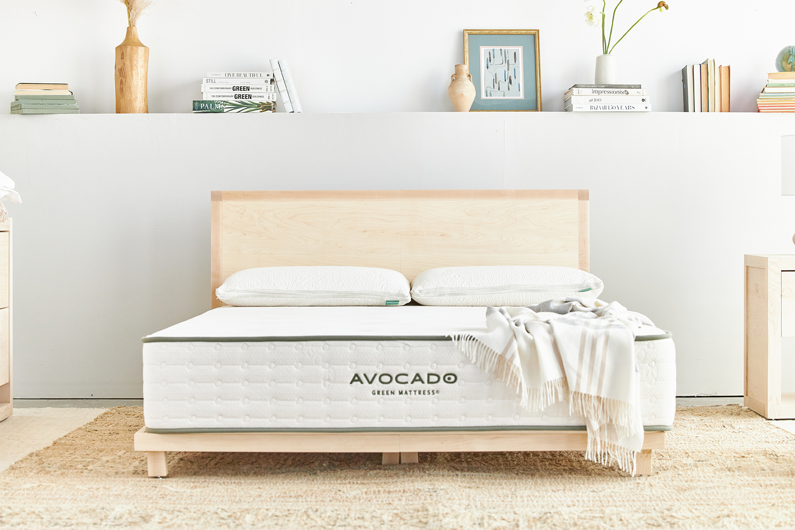 Avocado Green Mattress on wood bed frame