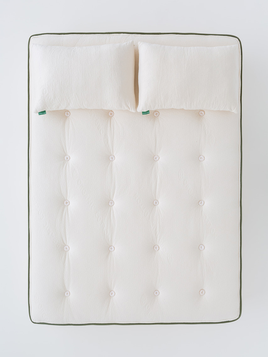 overhead view of tufted mattress