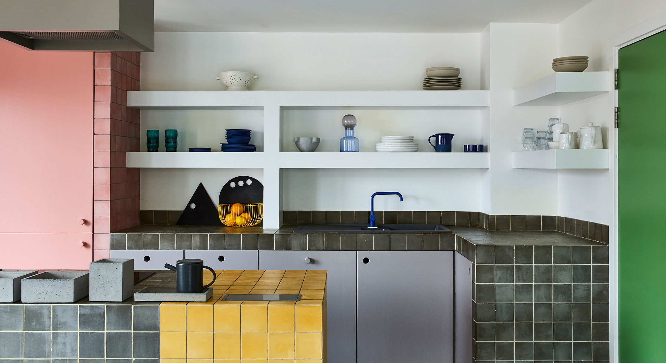 concrete tiled kitchen