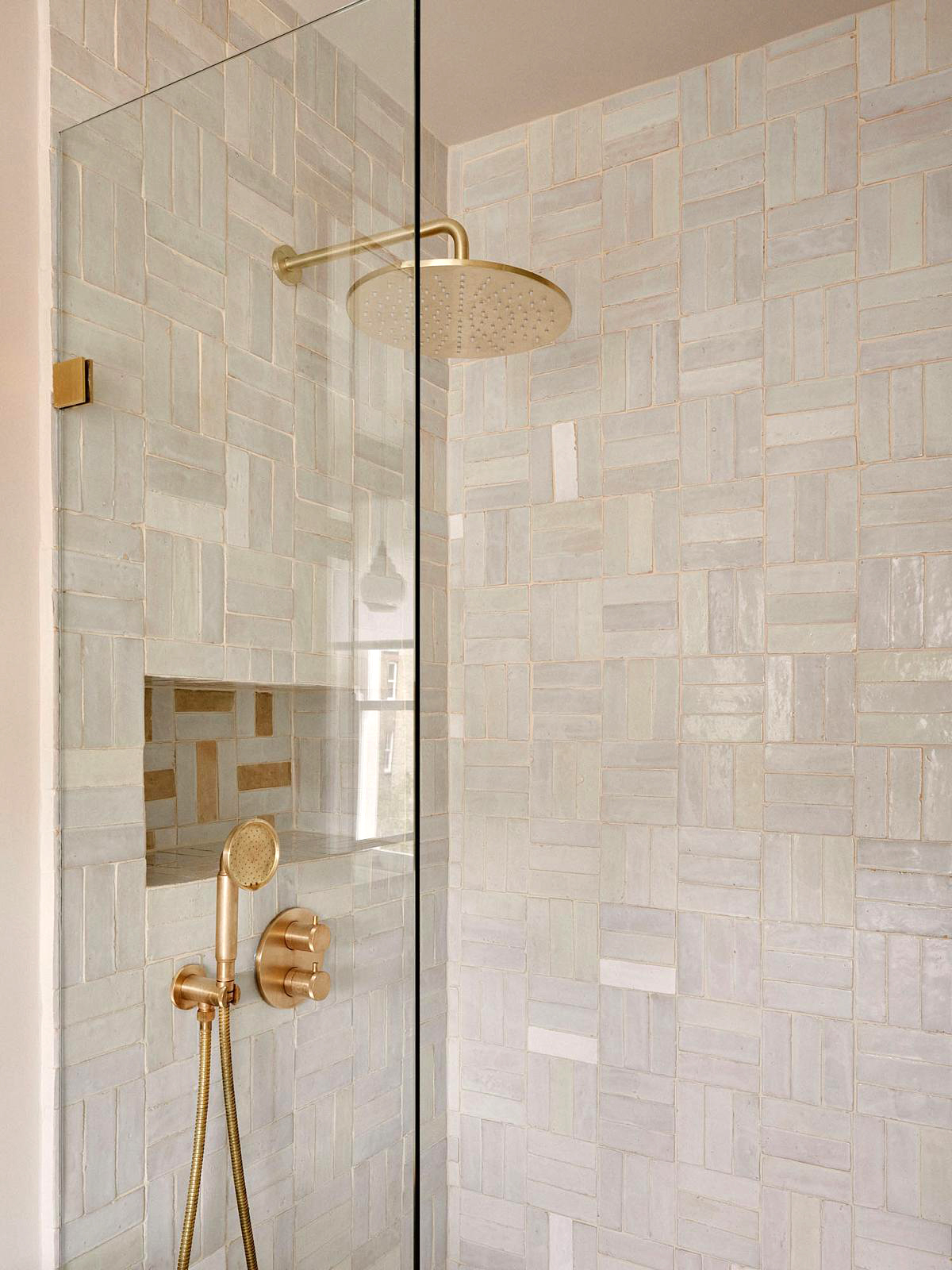 white shower tile