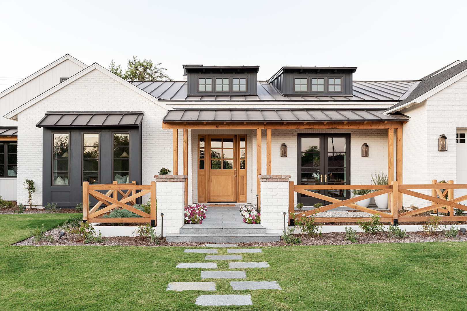 wood fence around front of house