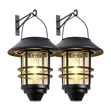  two black solar hanging lanterns