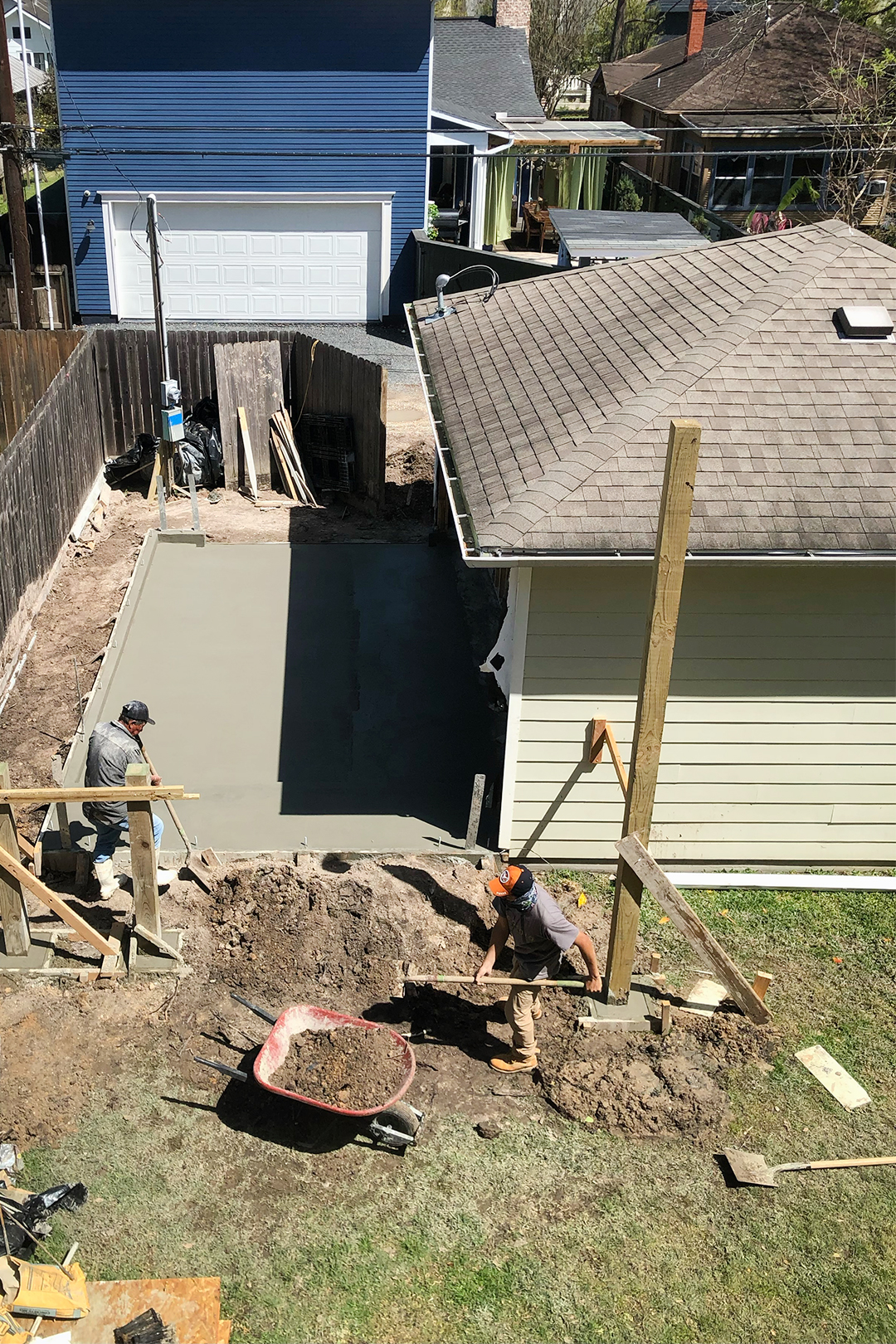 concrete pad next to garage