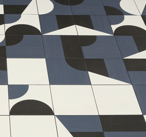  blue and black and white graphic tile