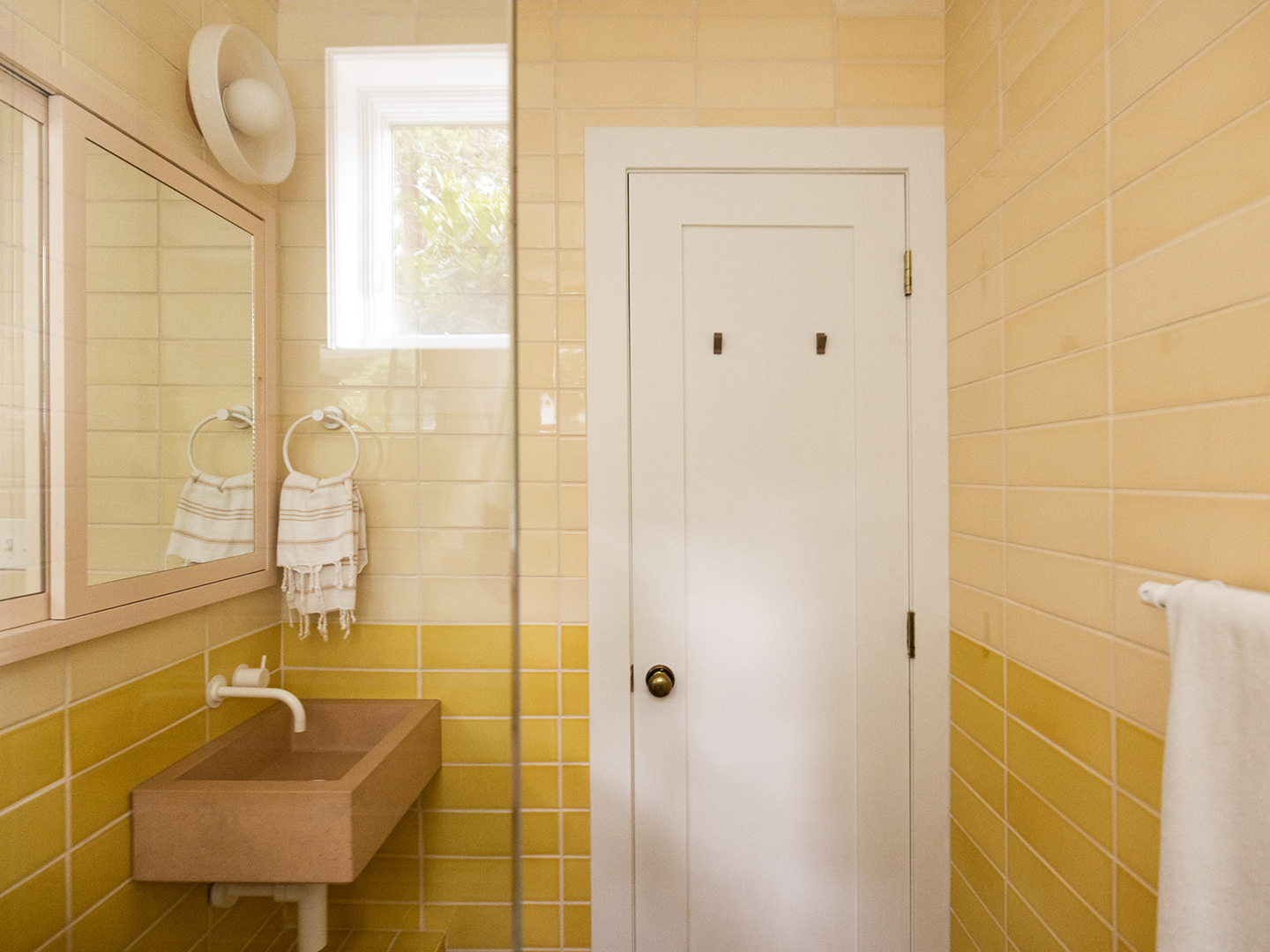 two tone yellow bathroom