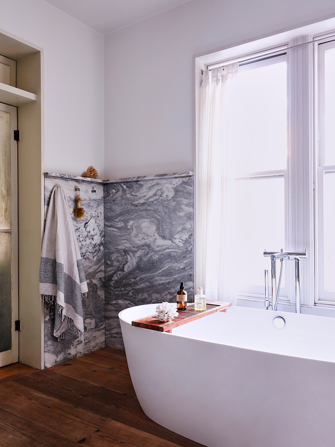 gray stone bathroom wall