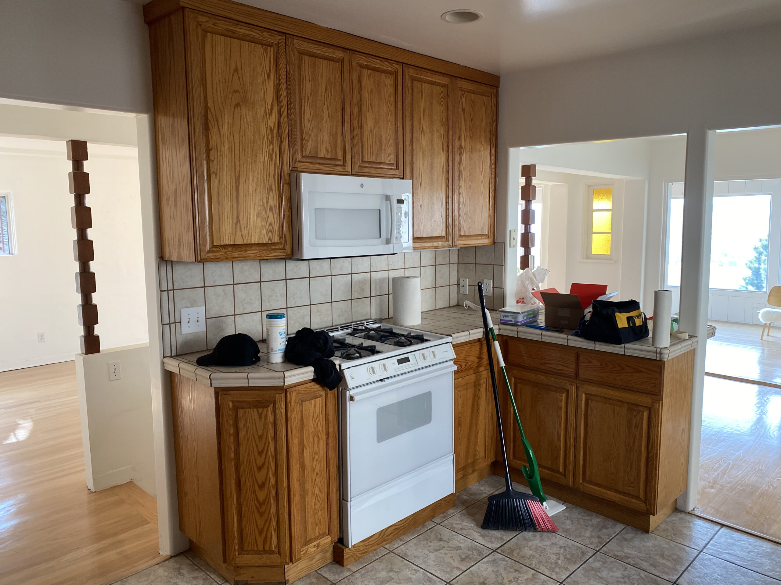 dated brown cabinets