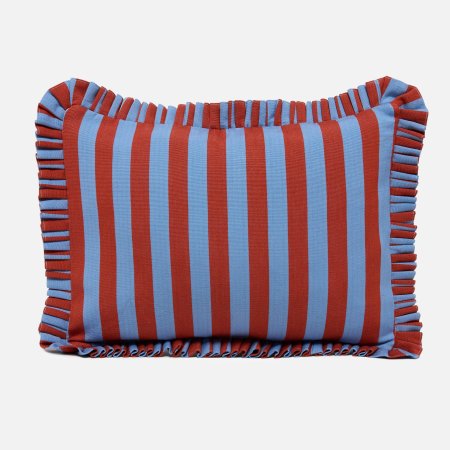  heather taylor home x domino blue and tomato stripe pillow