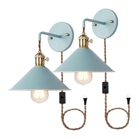  Plug in Switch Wall Sconces Set of Two,Blue