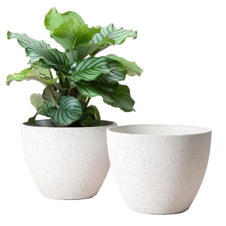  LA JOLIE MUSE Flower Pots Outdoor Indoor Planter - 11.3 inch Garden Plant Pots in speckled white