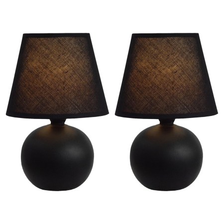  Two Black Mini Ceramic Globe Table Lamps