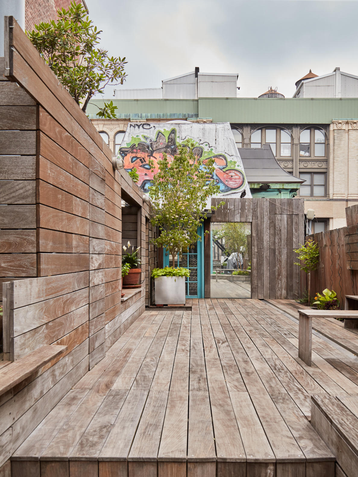 Wooden rooftop dek in Manhattan