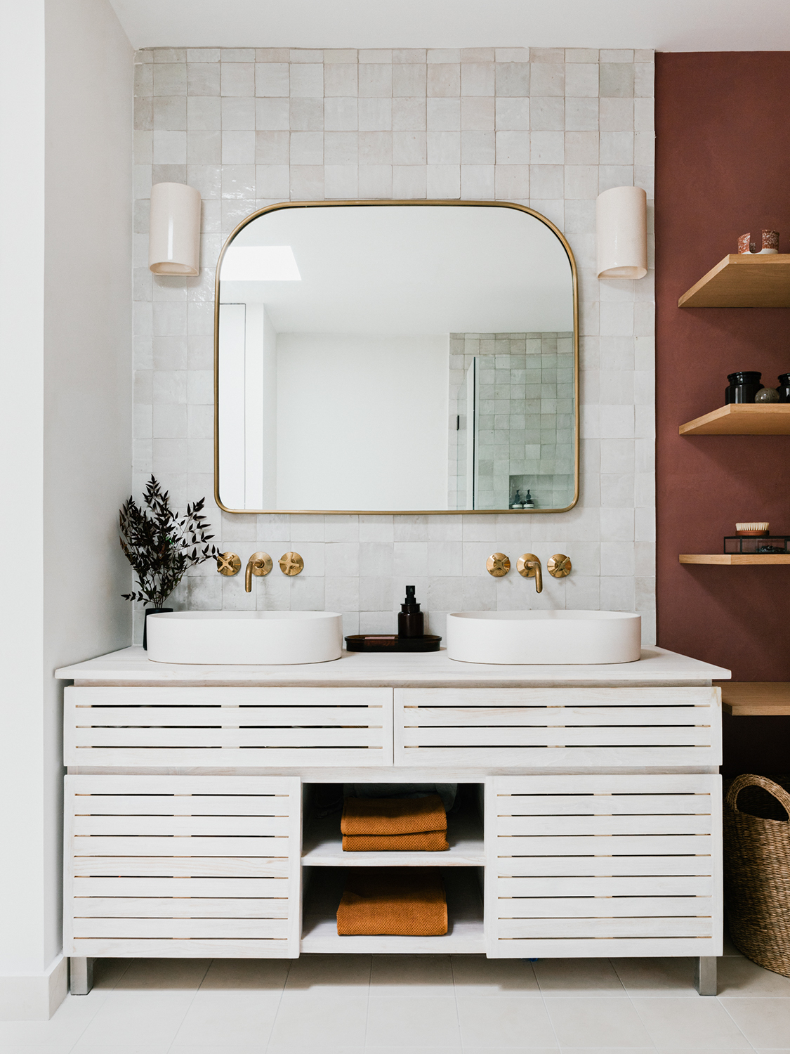 white slatted vanity