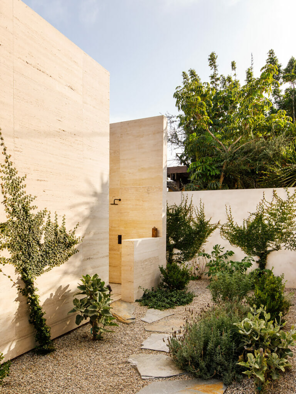 travertine outdoor shower