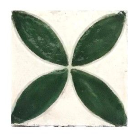  Zellige Malena Green Hand Painted Ceramic Tile 4x4