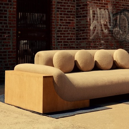  curvy sofa with chunky wood frame