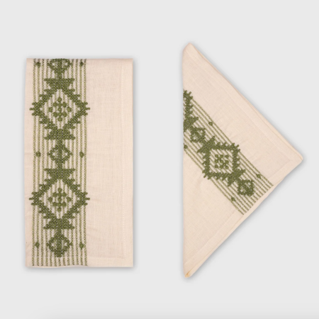  TABLE LOVE FOLKLORE EMBROIDERED NAPKINS, GREEN