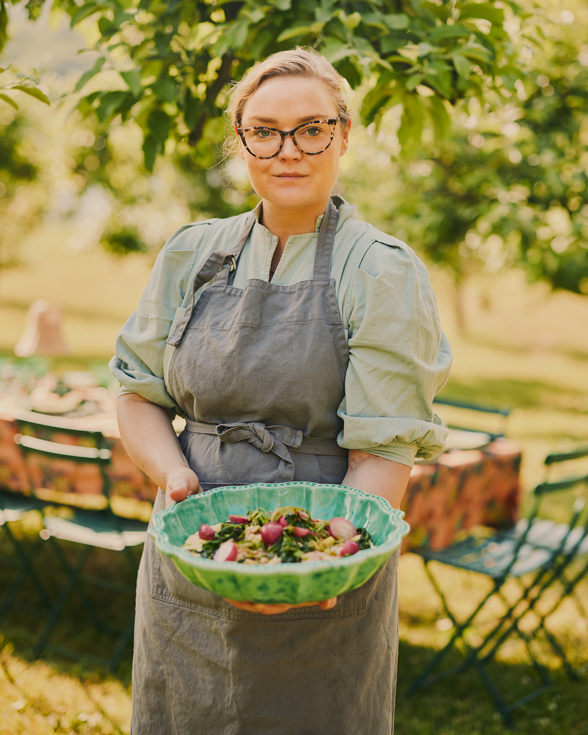 Woman holding salad bowl