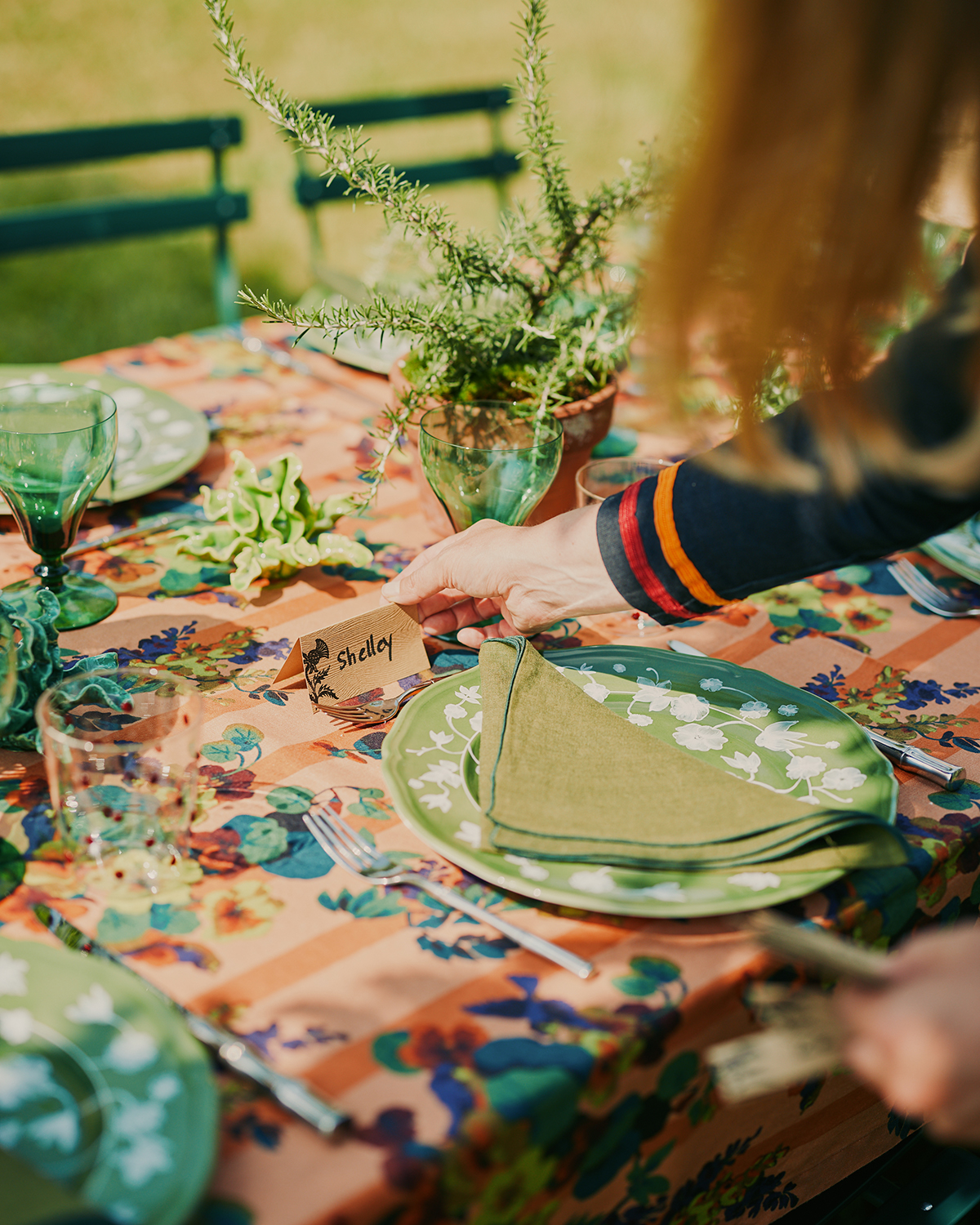 Woman setting a table