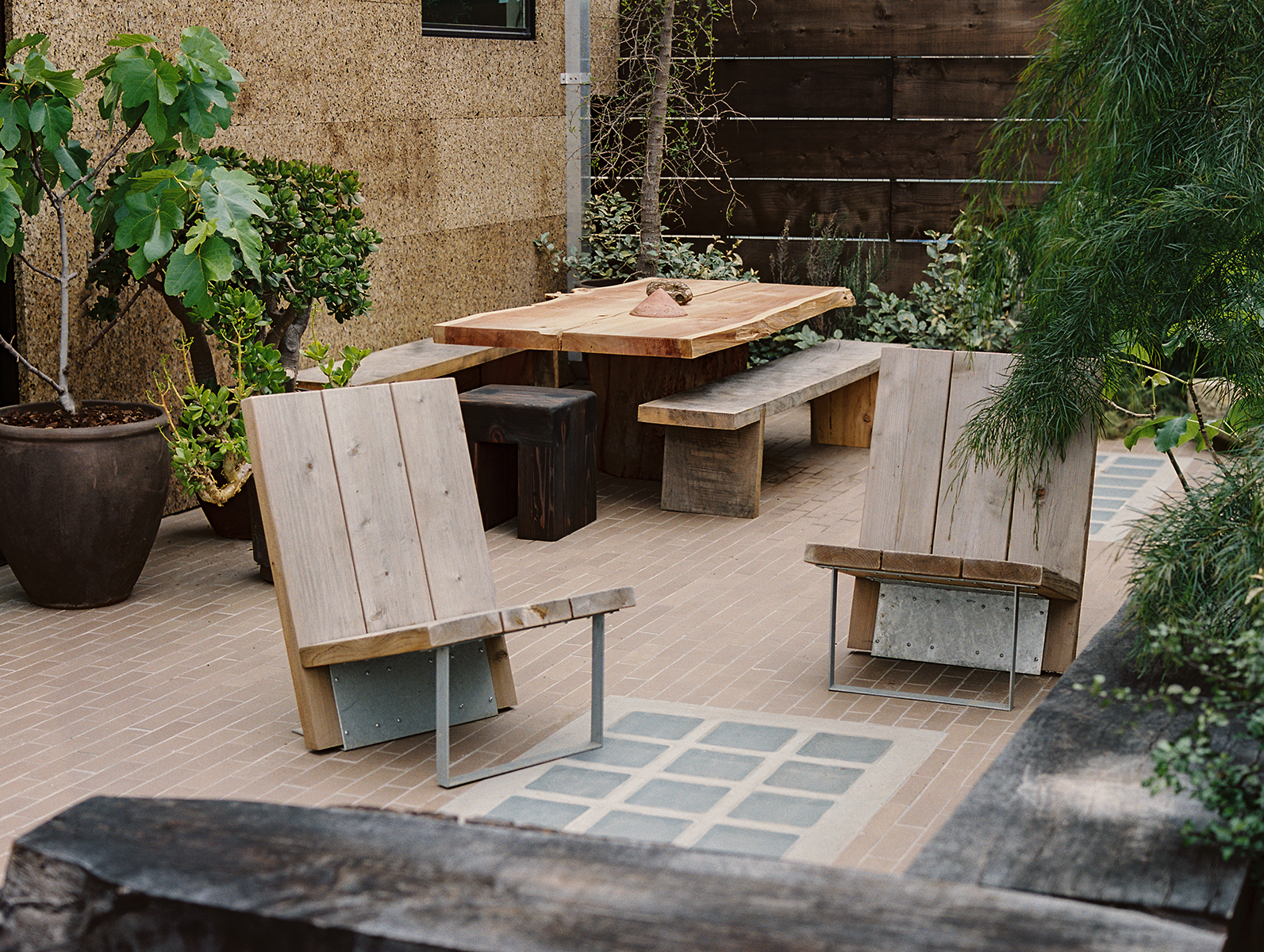 chair next to glass blocks