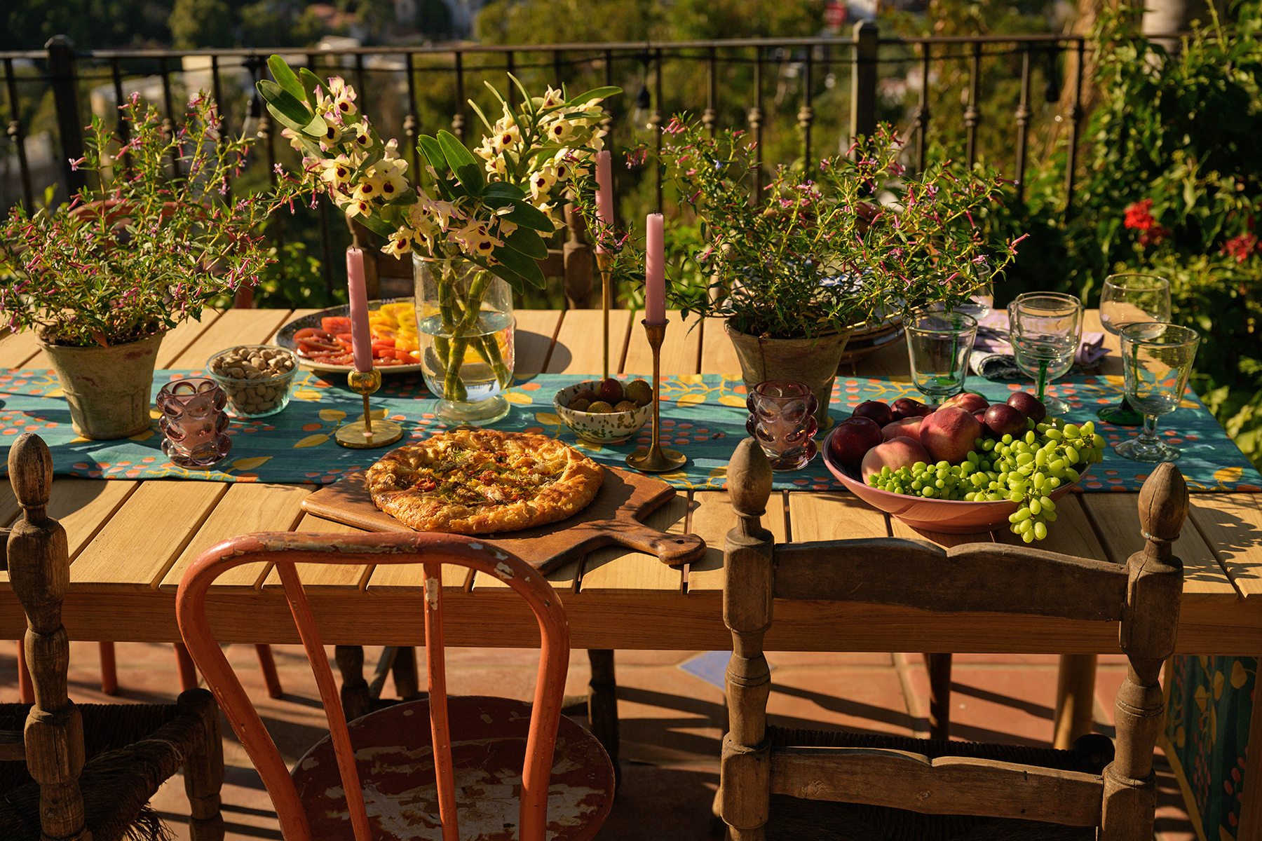 Table set for a dinner party on a terrace