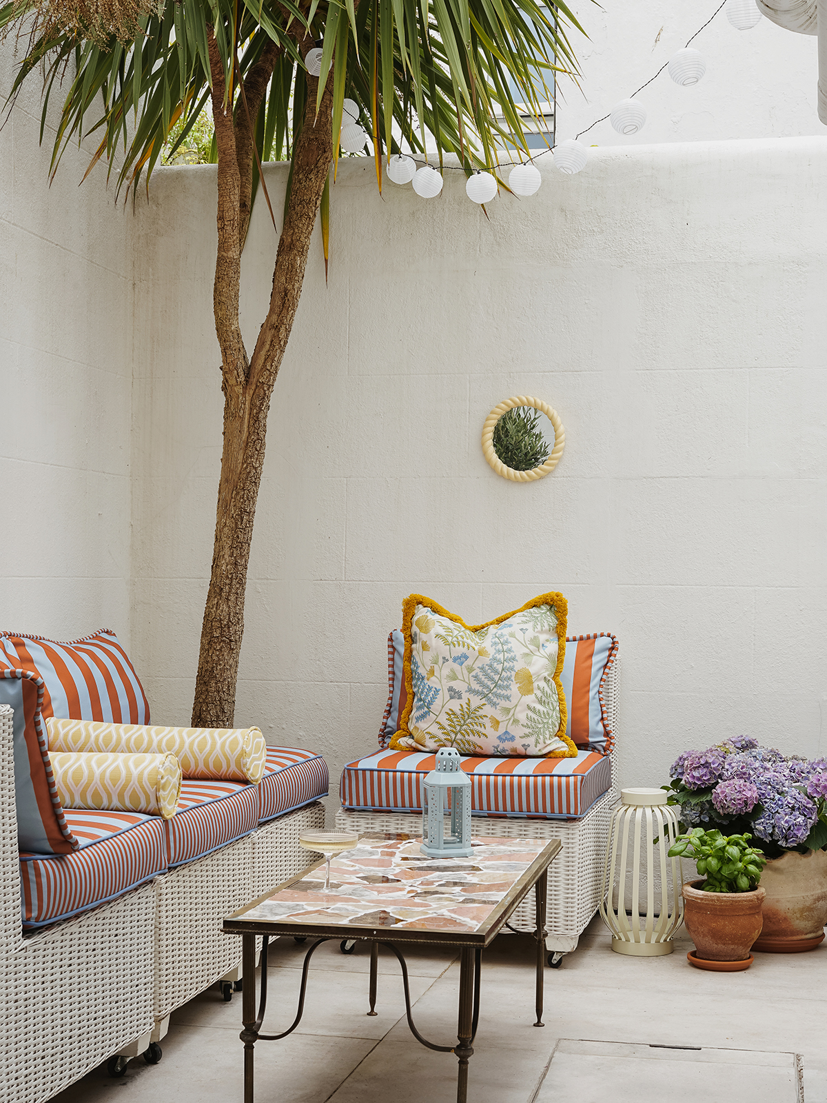 striped outdoor sofa