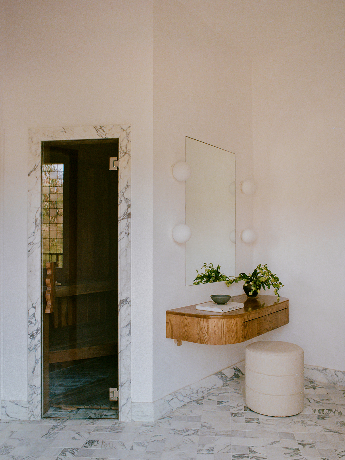 marble lined sauna door