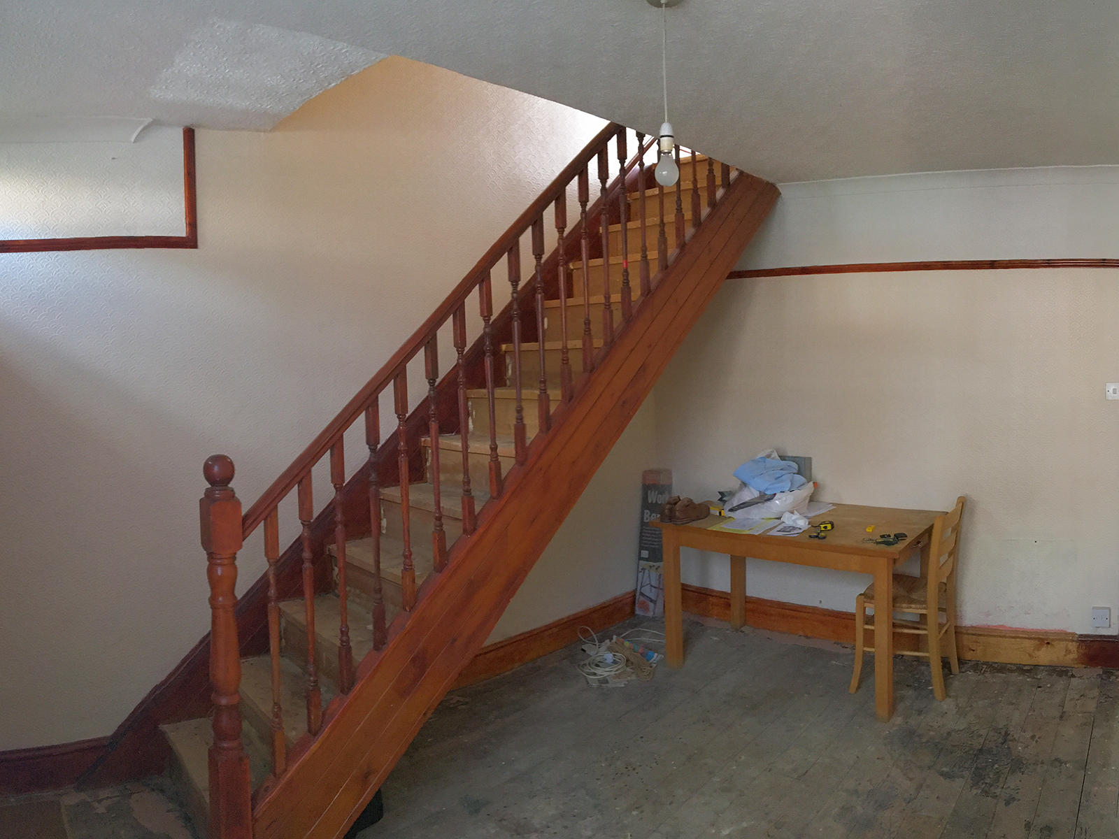 dated wood stair case