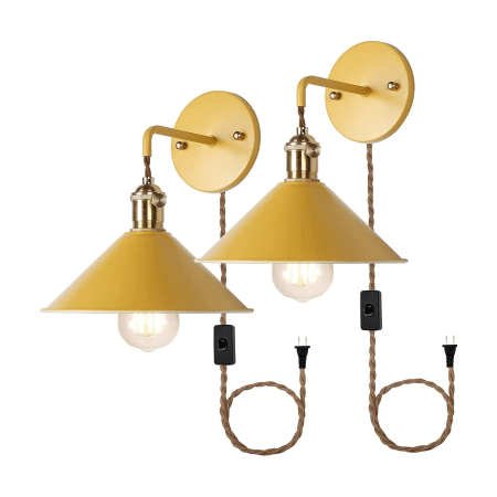  iYoee Set of Two Plug-In Wall Sconces in Yellow