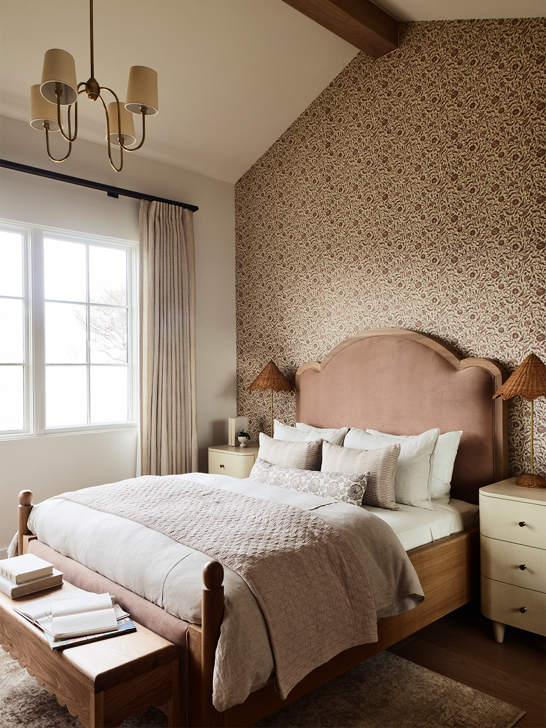 Girl's bedroom with pink headboard