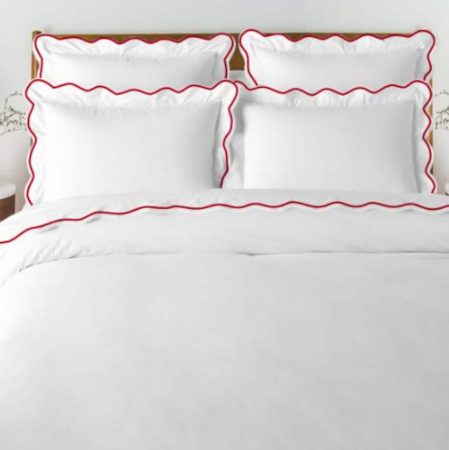 100% Cotton Scalloped Sateen Hotel Stitch Duvet Cover Set by Pushp Linen