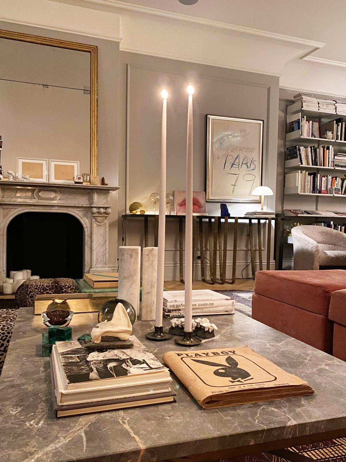 Living room with two taper candles