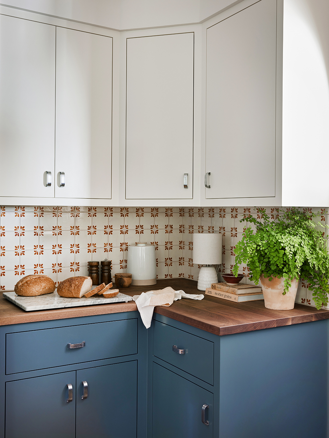 blue lower cabinets