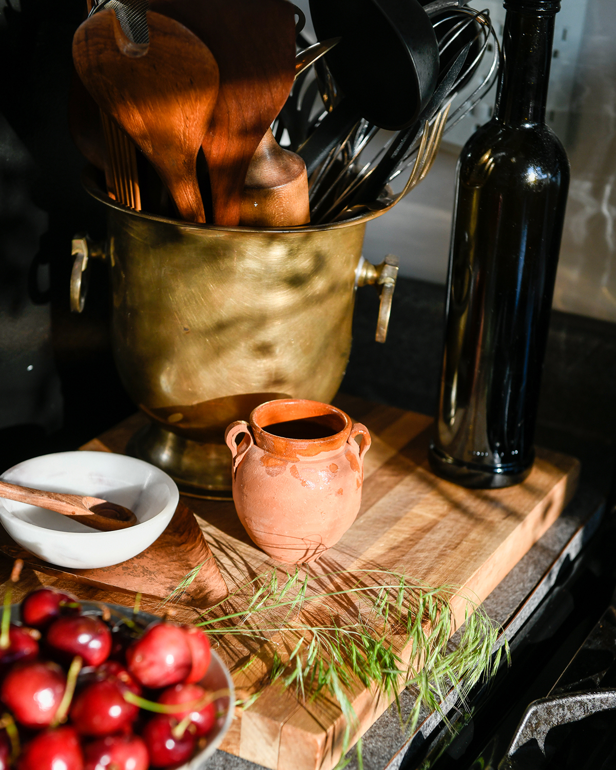 Pottery on a cutting board