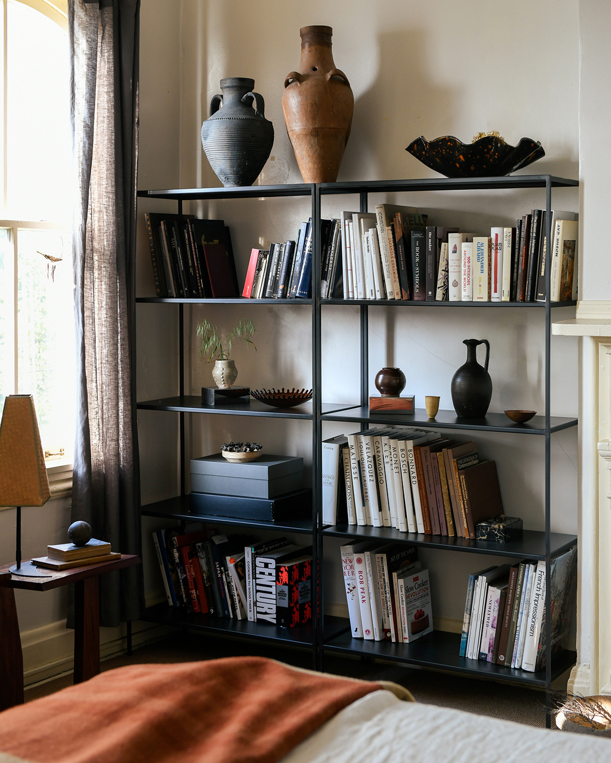 bookshelf with art books