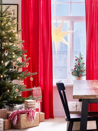 red curtains near tree