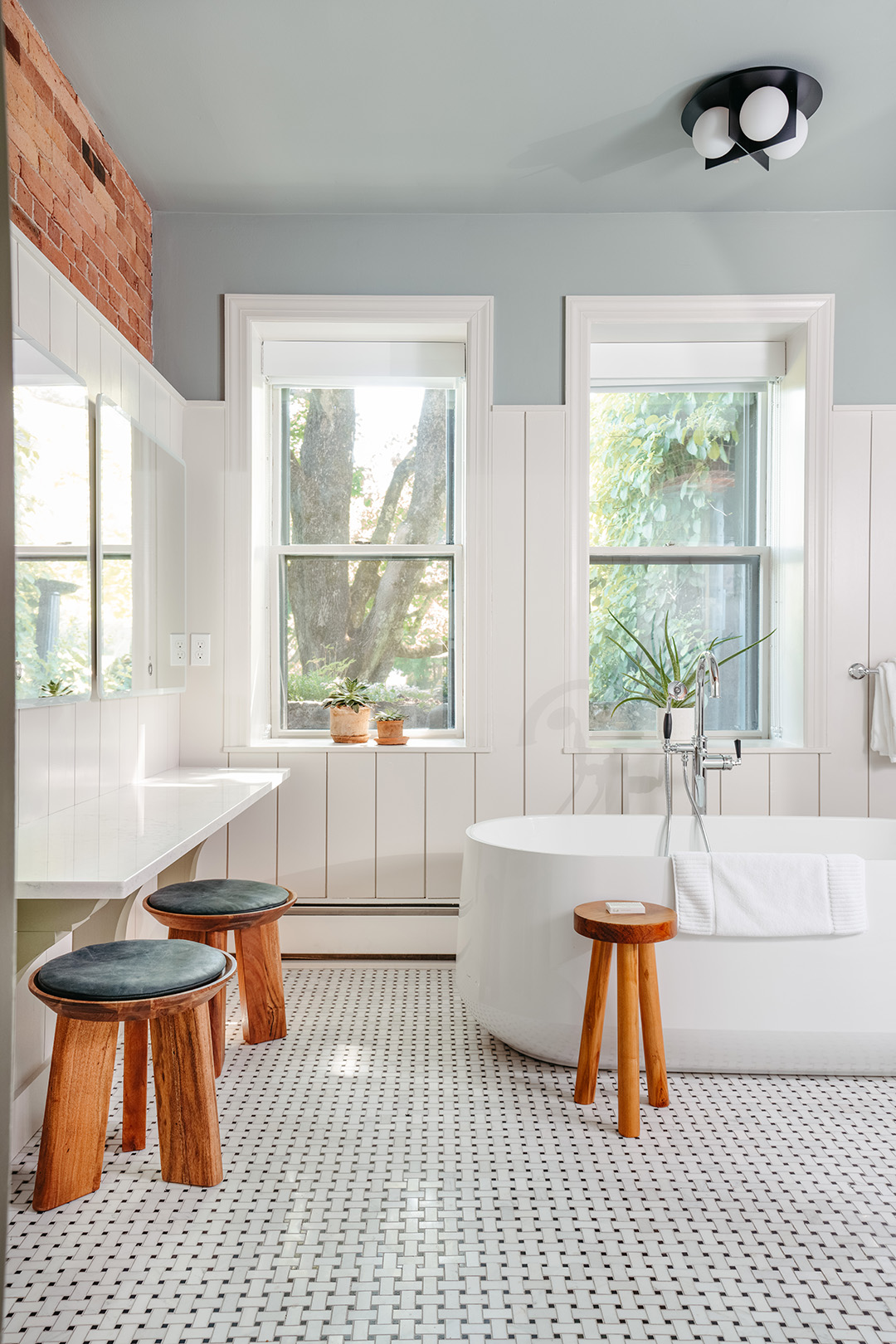 airy blue and white bathroom