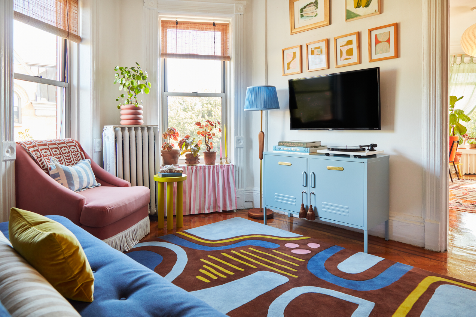 Living room with light blue locker