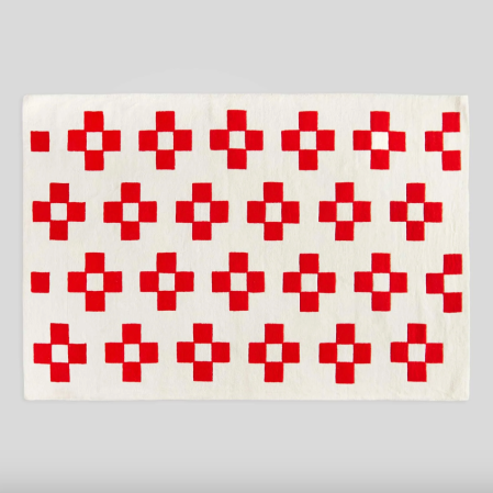  red and white graphic rug