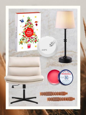 collage of october bestellers, including lamp and chair and tapers