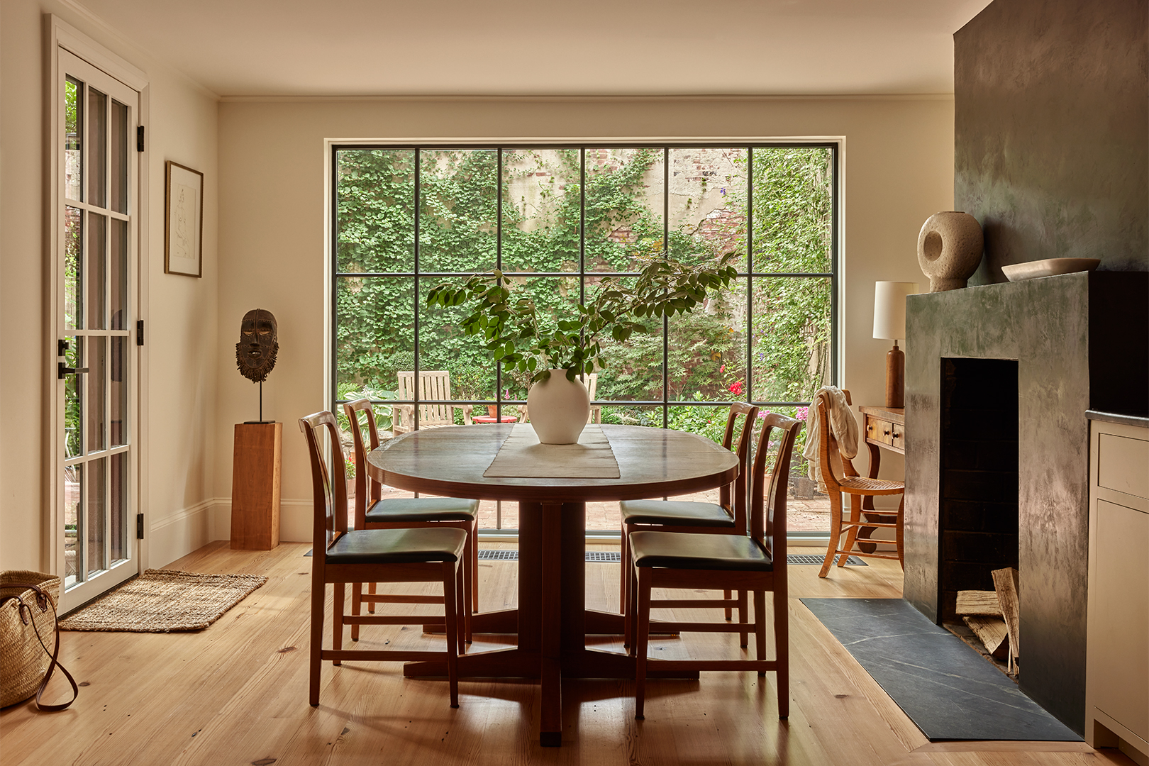 wood dining room table near window