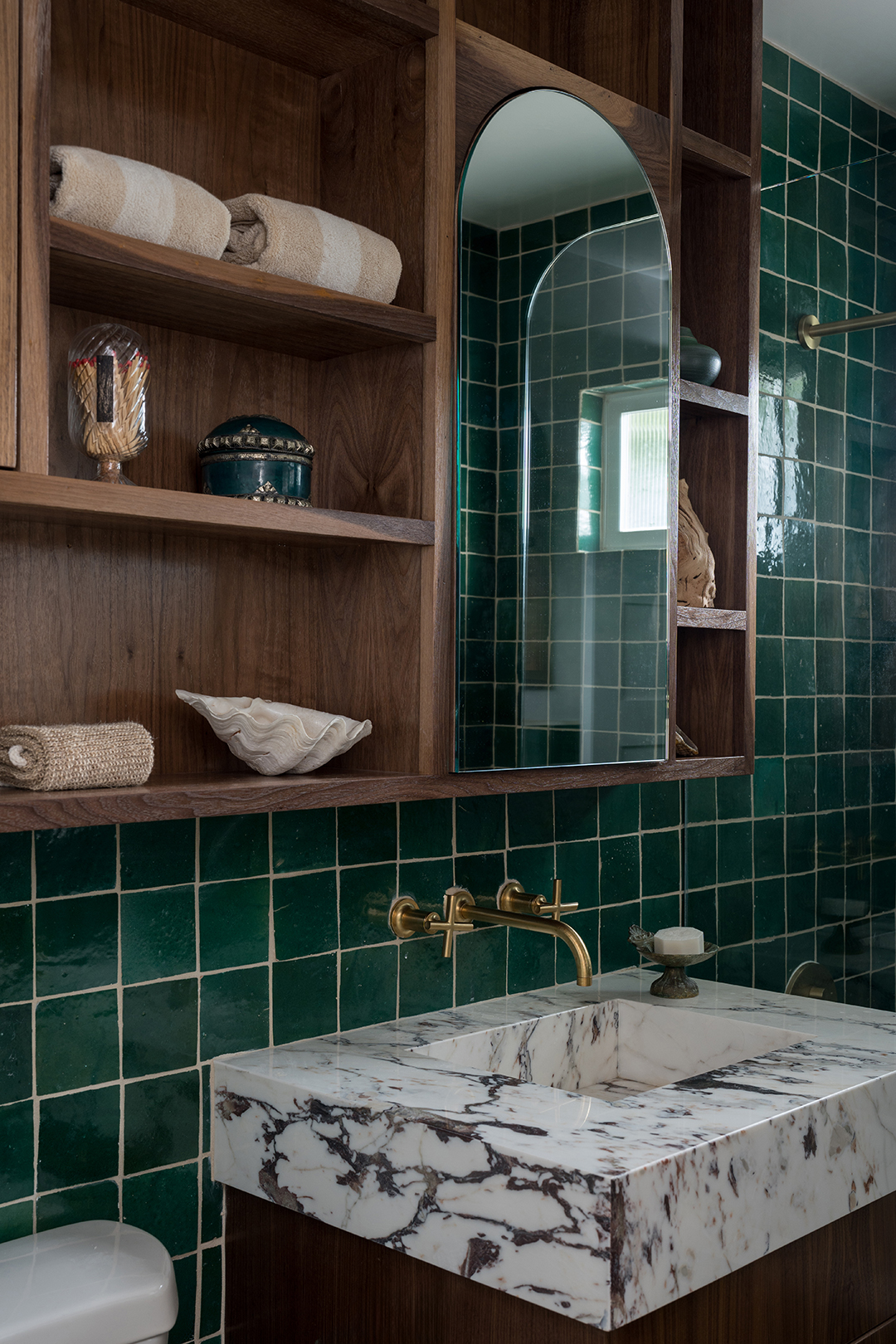 green tiled bathroom