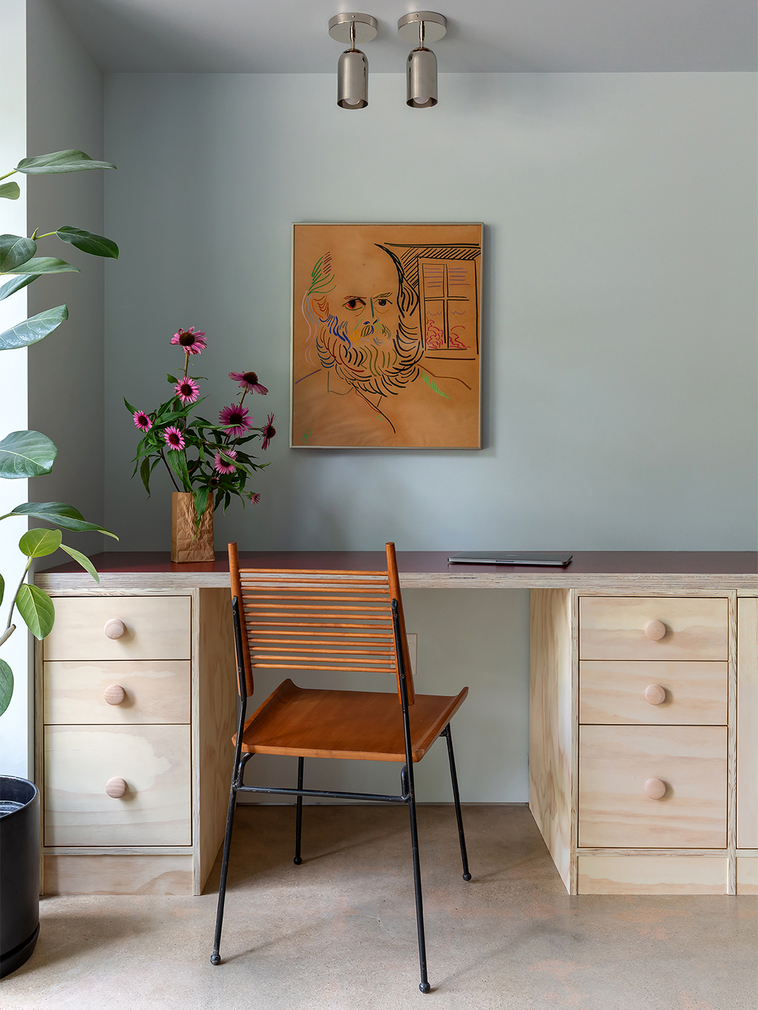 chair at plywood desk