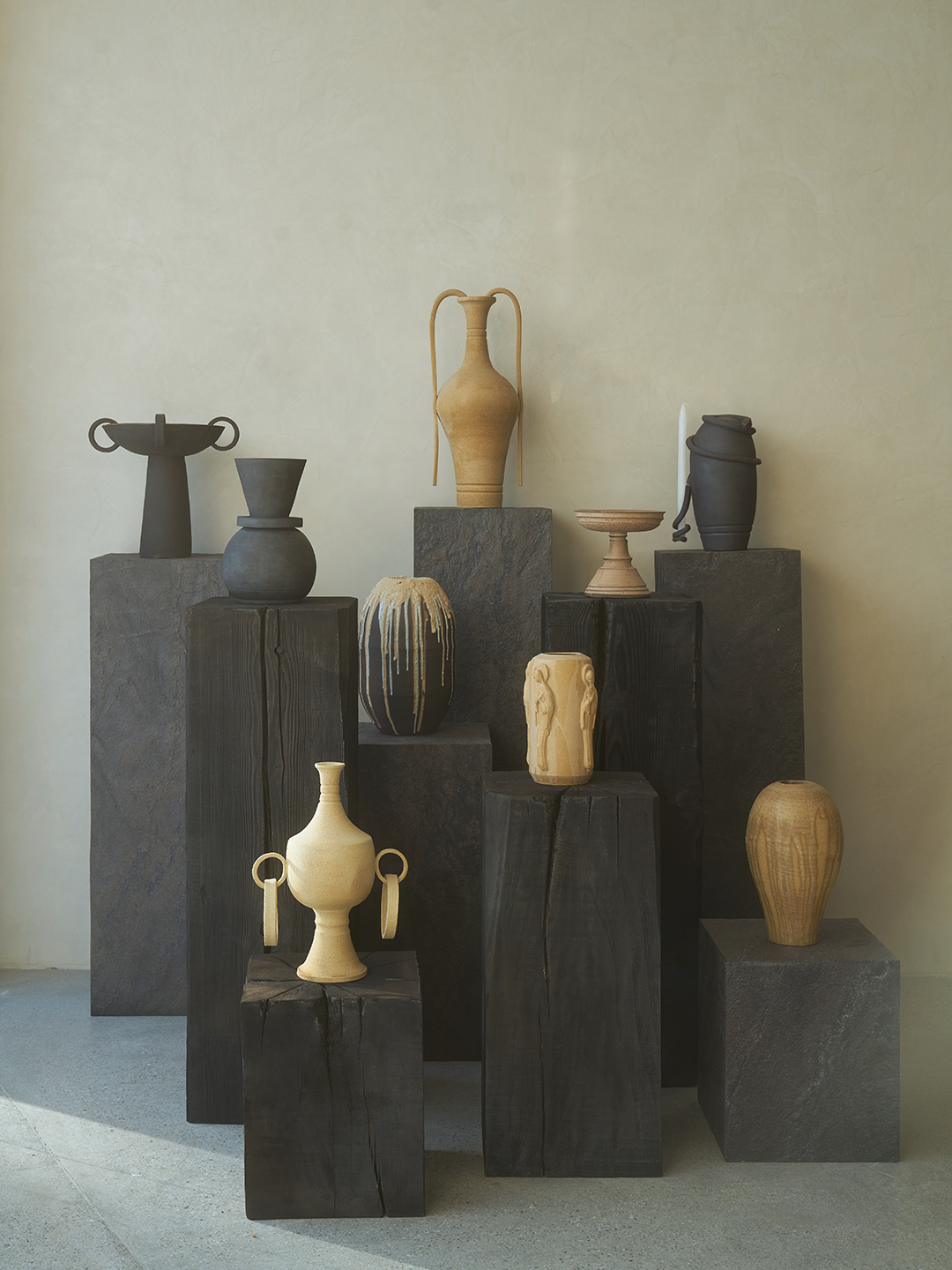 vases on pedestals