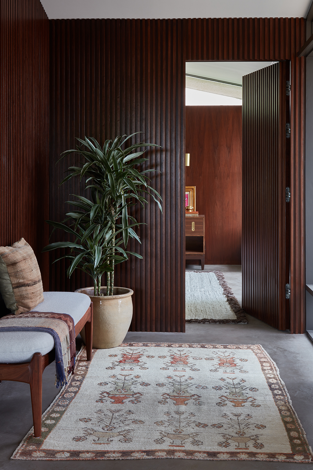 slatted walnut wood door