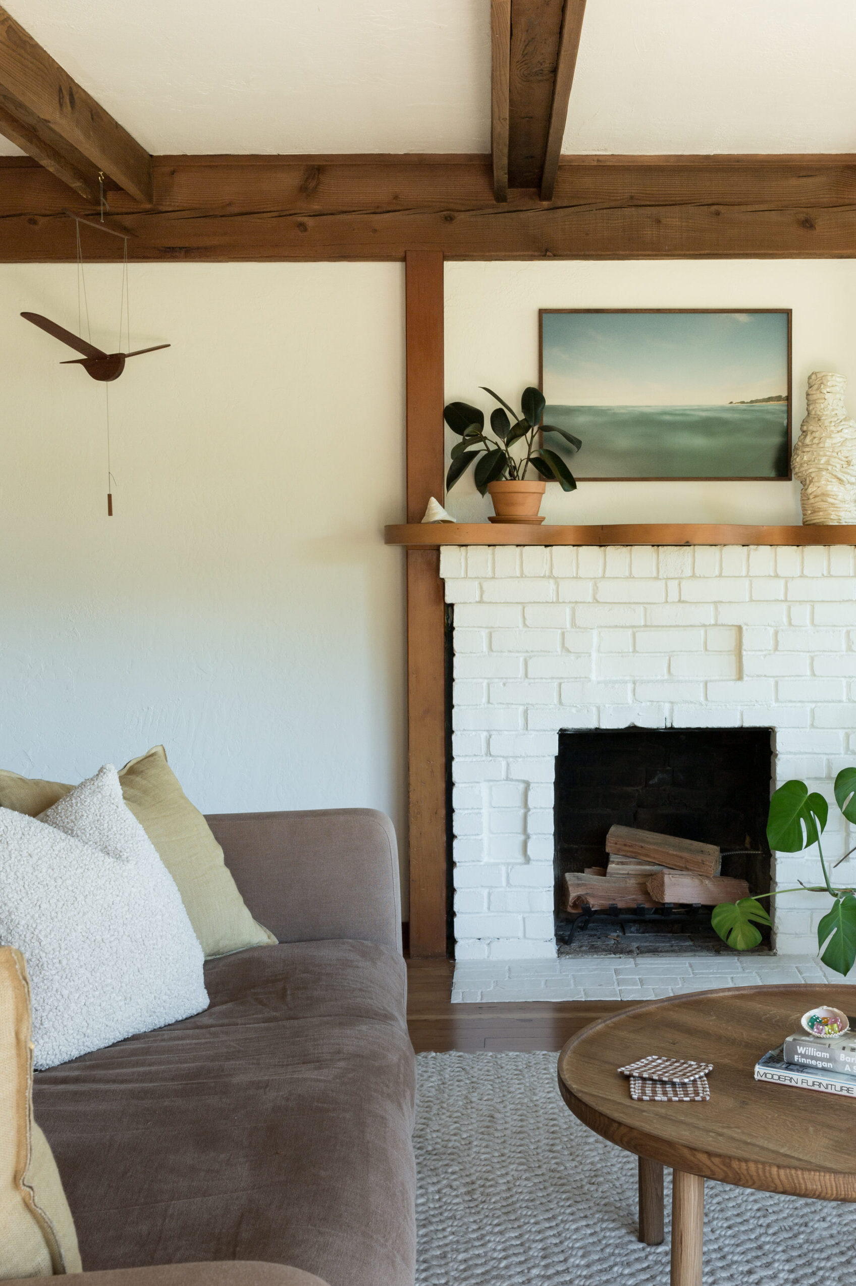 white brick fireplace