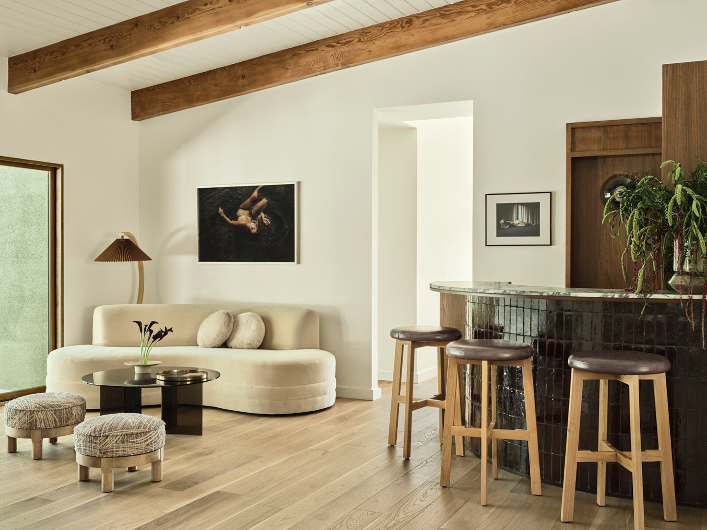 living room with tiled bar